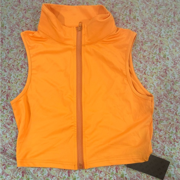 Orange crop top zipper shirt set - Picture 2 of 4